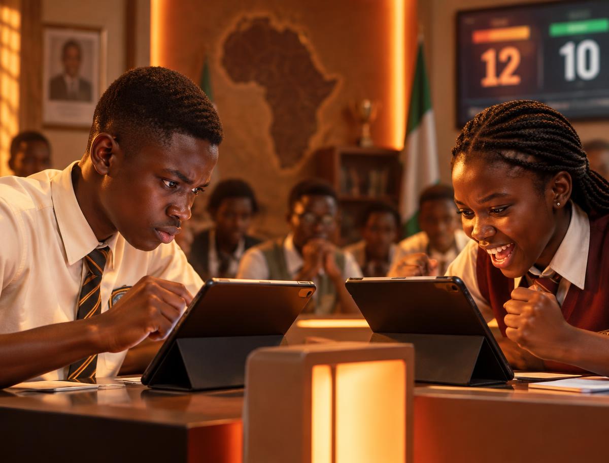 Two Nigerian students competing in an Eduro quiz battle